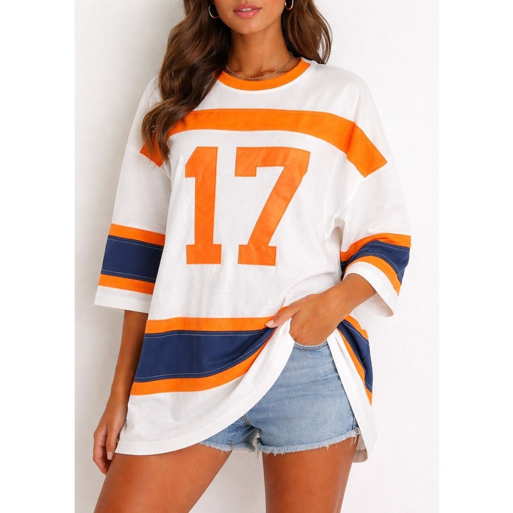 LaBiz Oversized‎ Striped Heritage Jersey Long Sleeve Shirt Size S White #17 NWOT